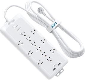 img 4 attached to 💡 NTONPOWER Power Strip Surge Protector: Wall Mount, 15ft Extension Cord, USB Ports, 12 AC Outlets, White (4000 Joules) - Ideal for Home Theater, Office & Computers