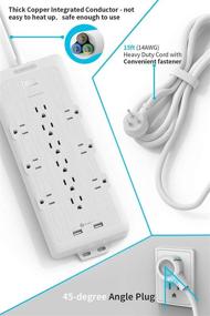 img 3 attached to 💡 NTONPOWER Power Strip Surge Protector: Wall Mount, 15ft Extension Cord, USB Ports, 12 AC Outlets, White (4000 Joules) - Ideal for Home Theater, Office & Computers