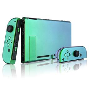 img 2 attached to 🎮 eXtremeRate Glossy Chameleon Green Purple Back Plate for Nintendo Switch Console, NS Joycon Handheld Controller Housing with Full Set Buttons, DIY Replacement Shell for Nintendo Switch