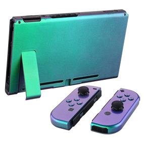 img 1 attached to 🎮 eXtremeRate Glossy Chameleon Green Purple Back Plate for Nintendo Switch Console, NS Joycon Handheld Controller Housing with Full Set Buttons, DIY Replacement Shell for Nintendo Switch