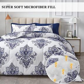 img 2 attached to 🛏️ FlySheep Damask Bed in a Bag: Bohemian Blue Geometric Queen Size Comforter Set - 7 Pieces