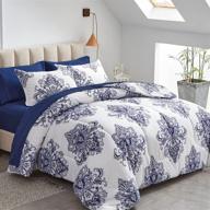 🛏️ flysheep damask bed in a bag: bohemian blue geometric queen size comforter set - 7 pieces logo