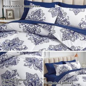 img 1 attached to 🛏️ FlySheep Damask Bed in a Bag: Bohemian Blue Geometric Queen Size Comforter Set - 7 Pieces