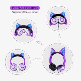 img 1 attached to 🎧 Barsone Kids Headphones Cat Ear for Girls - School Supplies Gifts, Wired Light Up Foldable Adjustable Kids Purple Headphones - Safe 85dB Volume Limited, Over Ear Headset for Travel & Birthday