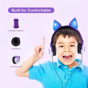 img 2 attached to 🎧 Barsone Kids Headphones Cat Ear for Girls - School Supplies Gifts, Wired Light Up Foldable Adjustable Kids Purple Headphones - Safe 85dB Volume Limited, Over Ear Headset for Travel & Birthday