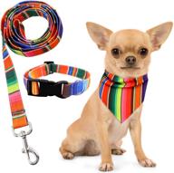 🐶 colorful 3pcs fiesta cinco de mayo uno dog collar bandana leash set: perfect for small/medium pets, outdoor activities & training. ideal serape mexican dog gift! logo