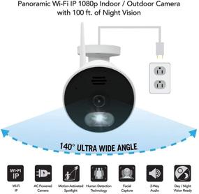 img 2 attached to Ночная сова 1080p Панорамная Wi-Fi камера: работает от сети переменного тока, очень широкий угол обзора, двустороннее аудио, прожектор, обнаружение движения, приложение для удаленного просмотра.
