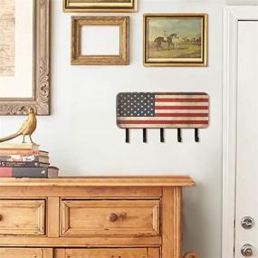 img 2 attached to 🔑 Rustic American Flag Key Holder for Wall - Wall Mount or Self Adhesive Key Rack with 5 Hooks for Keys - Includes Hardware and Adhesive Strips