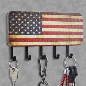 img 1 attached to 🔑 Rustic American Flag Key Holder for Wall - Wall Mount or Self Adhesive Key Rack with 5 Hooks for Keys - Includes Hardware and Adhesive Strips