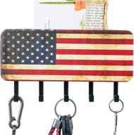 🔑 rustic american flag key holder for wall - wall mount or self adhesive key rack with 5 hooks for keys - includes hardware and adhesive strips логотип