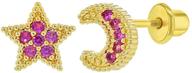 🌟 chic gold-plated moon and star pink cubic zirconia earrings for kids, girls, and teens - perfect for birthdays and holidays - fashionable pink cz screw back earrings logo