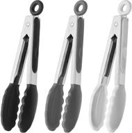 🍴 hinmay 7-inch small silicone tongs, set of 3 – mini serving tongs in black, gray, and white logo