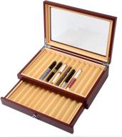 🖋️ red wood pen storage organizer box - 23 slot luxury fountain pen collector case with lid for shop or home logo