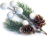 🎄 snowy white christmas berry stems with pine branches, artificial pine cones, and white holly spray - perfect for winter decor, holiday crafts, xmas decorations, and diy wreath picks logo