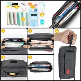 img 1 attached to 🖍️ Gray Pencil Case with Large Capacity | Durable Double Zipper | Multifunctional Pen Case and Makeup Bag | Stationery Organizer for Students, Teens, Boys, Girls, and Adults