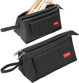 img 4 attached to 🖍️ Gray Pencil Case with Large Capacity | Durable Double Zipper | Multifunctional Pen Case and Makeup Bag | Stationery Organizer for Students, Teens, Boys, Girls, and Adults