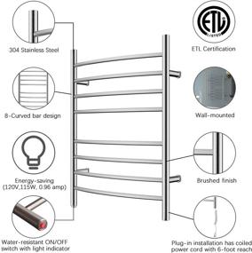 img 1 attached to 🔥 HEATGENE Plug-in Curved Bath Towel Warmer - 8 Bar Towel Heater for Bathroom, Brushed Drying Rack