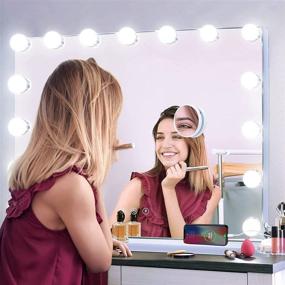 img 4 attached to 💄 Kottova Vanity Mirror - 15 Dimmable LED Bulbs, 3 Color Lights, USB Charging Port - Large Hollywood Lighted Makeup Mirror with Lights and Detachable 10x Magnification - Touch Control