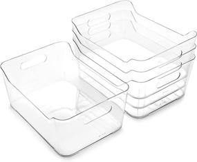 img 4 attached to 📦 BINO Plastic Storage Bins - The SOHO Collection: Large 4 Pack for Versatile Home Organization, Pantry, Fridge & Freezer Organization with Built-in Handle, BPA-Free