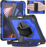 🔵 timecity case for ipad pro 12.9 inch 2021 (5th gen) - dark blue with screen protector, 360° rotatable kickstand, hand strap, shoulder strap, and pencil holder logo