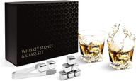 whiskey glass set with stainless steel ice cubes - best man gifts for wedding, father, husband, son - includes whiskey stones for 3x faster cooling - lead free glasses gift packaging logo