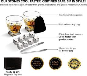 img 3 attached to Whiskey Glass Set with Stainless Steel Ice Cubes - Best Man Gifts for Wedding, Father, Husband, Son - Includes Whiskey Stones for 3x Faster Cooling - Lead Free Glasses Gift Packaging