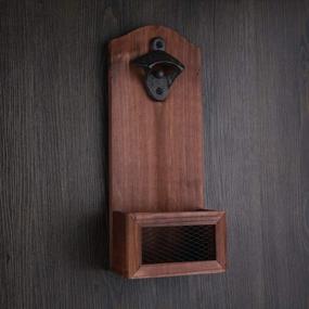 img 1 attached to Yagote Beer Bottle Opener with Cap Collector - Vintage Wooden Wall Mount Opener with Cap Catcher, Ideal Gift for Father, Friends, or Beer Enthusiasts.