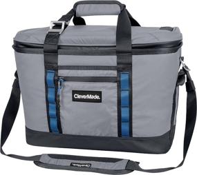 img 4 attached to CleverMade Maverick Collapsible Cooler Bag - 50 Can Insulated Leakproof Soft Sided Beverage Tote with Shoulder Strap, Bottle Opener and Storage Pockets: Grey/Charcoal, Large, One Size