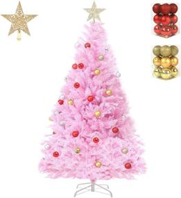 img 4 attached to 🎄 Premium Lifelike Pink Christmas Tree with Decorations and Metal Stand - 4ft, Hinged Spruce Full Tree: A Perfect arbol de Navidad!
