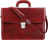 time resistance red leather handmade briefcase: full grain attache case for laptops logo