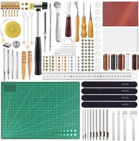 img 4 attached to FEPITO 58 Pcs Leather Craft Tools Kit: Ultimate DIY Leather Working Tools for Leather Making & Sewing