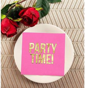 img 2 attached to 💖 Vibrant Hot Pink Paper Napkins with Gold Foil – 50 Pack, Ideal Party Time Party Supplies (5 x 5 Inches)