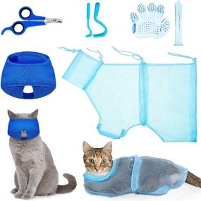 img 4 attached to Cat Bathing Bag Set with Adjustable Grooming Bag, Pet Shower Net Bag, Cat Muzzles, Anti-Bite/Scratch Nail Clipper, Tick Remover Tool, and Massage Brush - Ideal for Bathing, Cleaning, and Trimming
