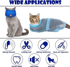 img 1 attached to Cat Bathing Bag Set with Adjustable Grooming Bag, Pet Shower Net Bag, Cat Muzzles, Anti-Bite/Scratch Nail Clipper, Tick Remover Tool, and Massage Brush - Ideal for Bathing, Cleaning, and Trimming