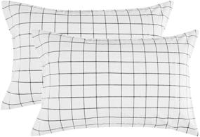 img 4 attached to 🛏️ Nanko Grid Bed Pillow Case Set (2 Pack) - Stylish White Grid Plaid Geometric Pattern Pillowcases for Modern Bedrooms - Standard Queen Size: 20x30 inch