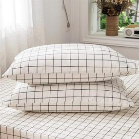 img 1 attached to 🛏️ Nanko Grid Bed Pillow Case Set (2 Pack) - Stylish White Grid Plaid Geometric Pattern Pillowcases for Modern Bedrooms - Standard Queen Size: 20x30 inch