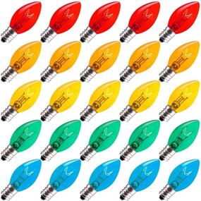 img 4 attached to 🎄 25 Pack C7 Christmas Replacement Light Bulbs - Clear Incandescent Bulbs for Christmas String Lights - E12 Candelabra Base - 5 Watt - Multicolor