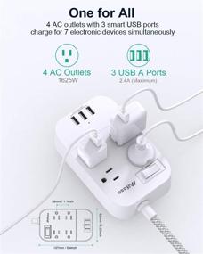 img 1 attached to 4 Outlet Power Strip with 3 USB Charger Ports and 5ft Braided Cord 💡 - Flat Plug, Wall Mountable Desktop Charging Station for Home, Office, and Cruise Ship use.