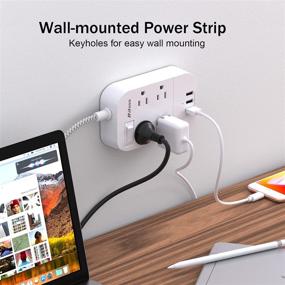 img 2 attached to 4 Outlet Power Strip with 3 USB Charger Ports and 5ft Braided Cord 💡 - Flat Plug, Wall Mountable Desktop Charging Station for Home, Office, and Cruise Ship use.