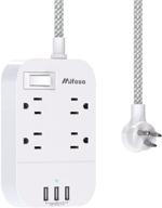 4 outlet power strip with 3 usb charger ports and 5ft braided cord 💡 - flat plug, wall mountable desktop charging station for home, office, and cruise ship use. logo