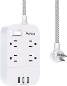 img 4 attached to 4 Outlet Power Strip with 3 USB Charger Ports and 5ft Braided Cord 💡 - Flat Plug, Wall Mountable Desktop Charging Station for Home, Office, and Cruise Ship use.