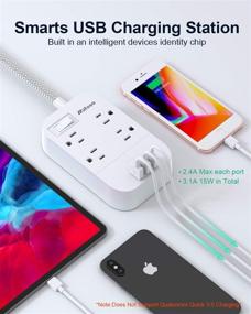 img 3 attached to 4 Outlet Power Strip with 3 USB Charger Ports and 5ft Braided Cord 💡 - Flat Plug, Wall Mountable Desktop Charging Station for Home, Office, and Cruise Ship use.
