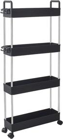 img 4 attached to Black SLIM Storage Cart, 4-Tier Mobile Bathroom Organizer Shelving Unit, Rolling Utility Cart with Slide-Out Organizer for Narrow Kitchen, Bathroom, Laundry Spaces - SOLEJAZZ