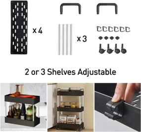 img 1 attached to Black SLIM Storage Cart, 4-Tier Mobile Bathroom Organizer Shelving Unit, Rolling Utility Cart with Slide-Out Organizer for Narrow Kitchen, Bathroom, Laundry Spaces - SOLEJAZZ