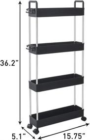 img 2 attached to Black SLIM Storage Cart, 4-Tier Mobile Bathroom Organizer Shelving Unit, Rolling Utility Cart with Slide-Out Organizer for Narrow Kitchen, Bathroom, Laundry Spaces - SOLEJAZZ