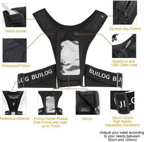 img 2 attached to 🏃 BUILOG Black Reflective Running Vest Chest Phone Holder with Arm and Ankle Reflective Bands - Breathable, Lightweight, and Durable Workout Gear with Adjustable Waistband for Perfect Snug Fit