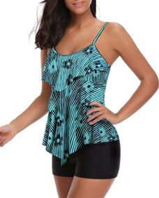 img 3 attached to Holipick Flounce Printed Tankini Bathing