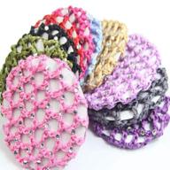 🎀 pack of 6 rhinestone bun covers: crochet snood hair nets for women & girls, ideal for ballet dance and skating, assorted colors logo