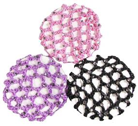 img 2 attached to 🎀 Pack of 6 Rhinestone Bun Covers: Crochet Snood Hair Nets for Women & Girls, Ideal for Ballet Dance and Skating, Assorted Colors