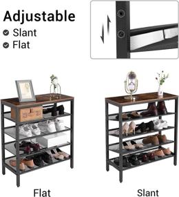 img 1 attached to 👠 HOOBRO 5-Tier Shoe Rack, Adjustable Shoe Storage Unit for 16 Pairs, Sturdy Shoe Organizer Shelf, Ideal for Entryway, Hallway, Closet, Dorm Room, Industrial, Rustic Brown BF01XJ01